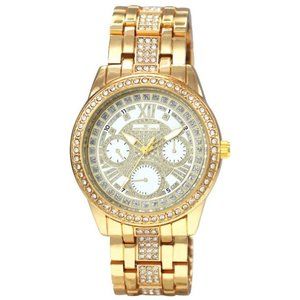 42mm Montres Carlo Women Luxury Gold White Sparkling Stone Fashion Dress Watch